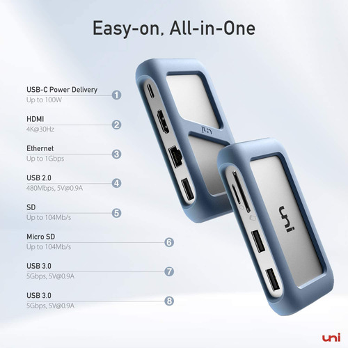 Hub Usb Conector Desmontable Hdmi 4k Lector De Tarjetas Sd