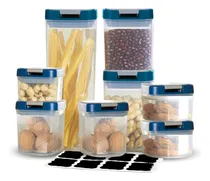 Comprar Contenedores 8 Recipientes Herméticos Cereales Y Alimentos Color Azul