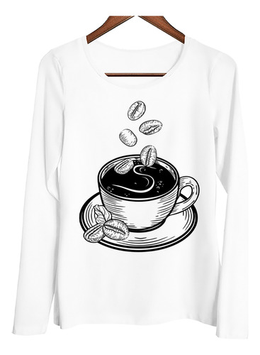 Remera Mujer Ml Cafe Azucar Blanco Y Negro Granos Plato