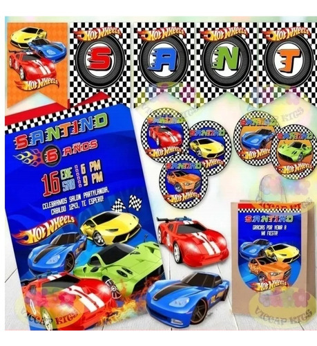 Kit Imprimible Hot Wheels 100% Editable Candy Bar Banderines