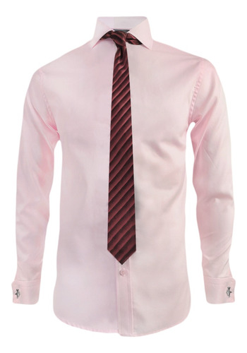 Camisa Formal Rosada Puño Para Mancornas Manga Larga Hombre