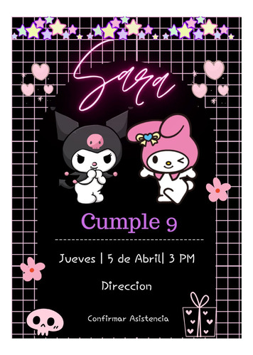 Invitación Personalizada Para Cumpleaños Kuromi Y Melody