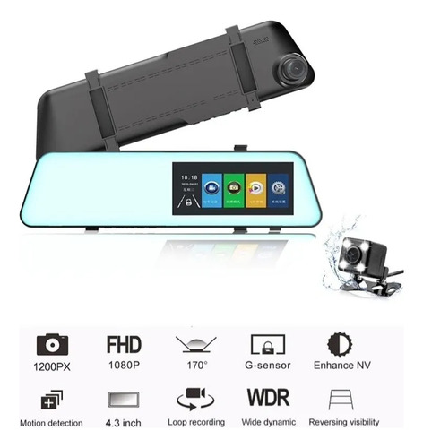 Pantalla 4.89in Hd1080p Táctil Cámara Espejo Retrovisor Dvr