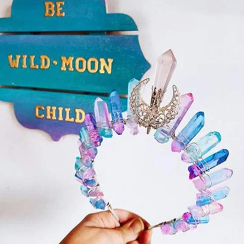 Diadema Con Corona De Luna De Cristal Y Accesorios De Joyerí