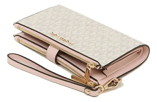 Billetera Michael Kors 35f8gtvw0b Con Diseño Siganture Color Beige Detalle Rosa De Cuero Sintético - 11cm X 18cm X 4cm