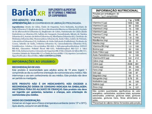 Suplemento Supera Bariat Xr 30 Comprimidos Sem Sabor
