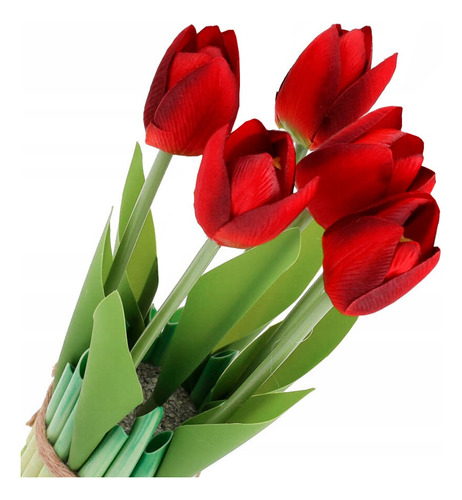 Ramo De Flores Tulipanes Artificiales De Decoración Regalo Rojo