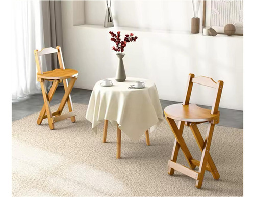Banqueta Taburete De Bar Plegable De Madera Mate Marrón Claro