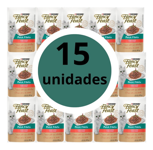 Ração Úmida Para Gatos Sachê 85g Sabor Carne Kit 15 Unidades