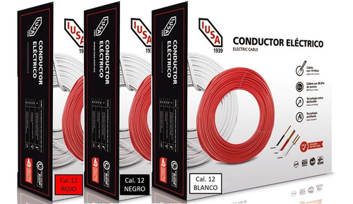 Imagen 1 de 7 de Kit 3 Cajas 100 Mts Cable Iusa Negro,blanco,rojo Thw Cal 12