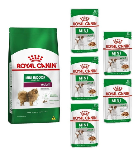 Kit Ração Mini Indoor Adult 2,5kg E 5 Sachês 85g Royal Canin