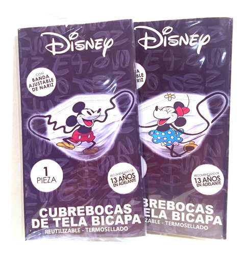Cubrebocas Biomsk Disney Mickey Y Minnie Mouse Bicapa 