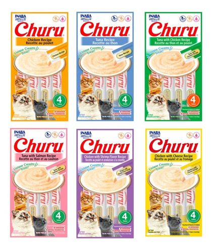 Petisco Para Gatos Kit 6 Unid Churu Sabores Variados 56g/cd 