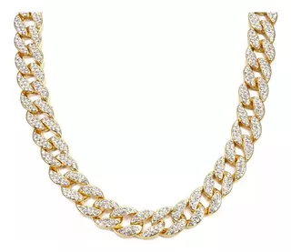 Cadena Cubana Full Ice 15 Mm Oro/plata 18k Diamantes