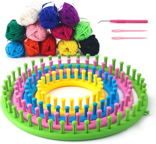 Accesorios para tejer en telar o un 6 de colores Bolas de lana y Juego de herramientas para Oblong Loom 