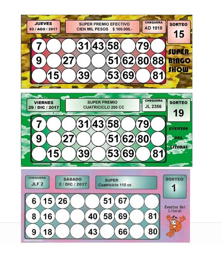 Cartones De Bingo Personalizados Chequeras De Todo Tipo
