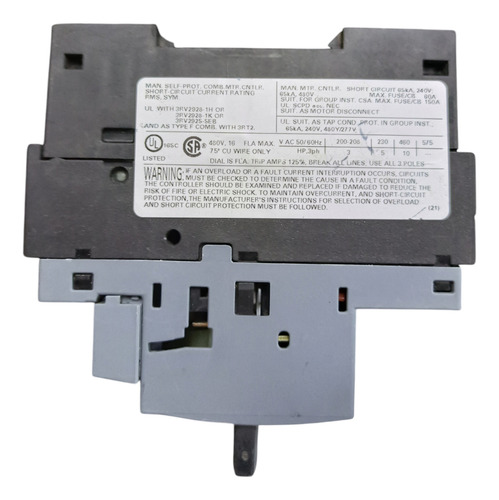 Guardamotor Siemens 3rv2021-4aa15, 11-16 Amp 690v 1no+1nc