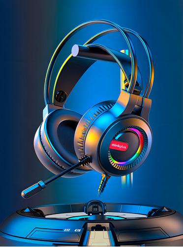 Fone Com Microfone Gamer Lenovo Thikplus G80 Usb 7.1 Cor Preto Cor da luz Azul