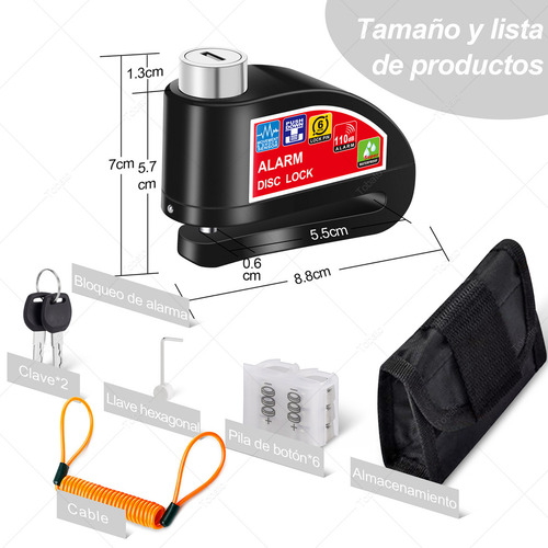 Alarma Motocicleta Impermeable Bloqueo Freno Disco Candado Color Negro