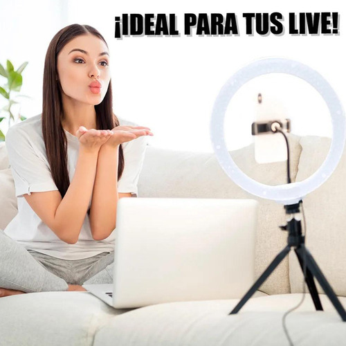 Aro De Luz Led 30cm Con Tripié De Escritorio Soporte Celular Blanco