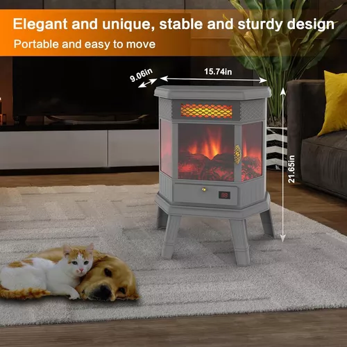 Calentador eléctrico de chimenea, calentador de espacio portátil de 1500 W,  chimenea con efecto de llama 3D realista y protección de seguridad contra