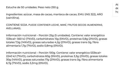 Imagen 2 de 6 de Chocolatinas Colonial Semiamargo 5g -pack 50u La Golosineria