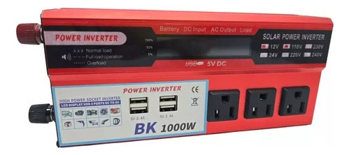 Inversor De Corriente 1000w, 3 Tomas 110v / 4 Usb 3448