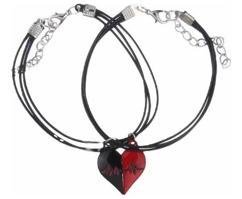 Pulseras Parejas Amigas Bff Corazón Rojo Y Negro 2 Unidades