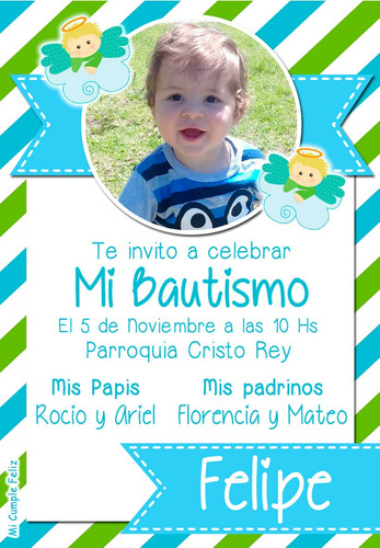 Invitación Digital Tarjeta Bautismo Nene Foto Para Whatsapp