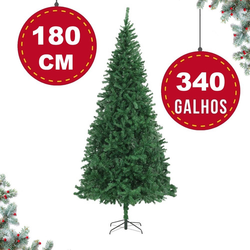 Arvore Natal Grande 180cm Cheia Linda 340 Galhos Cor Verde