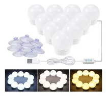 Comprar Kit 10 Focos Led Luz Espejo Usb Maquillaje Estilo Hollywood