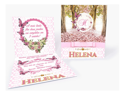 Kit 20 Convites Infantil - Floral Jardim - Personalizado