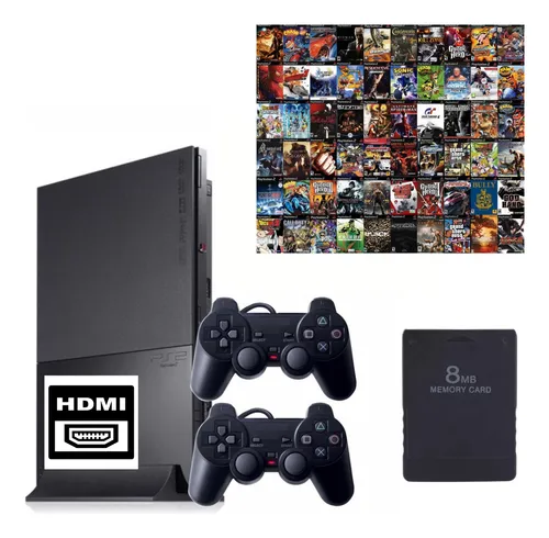 comprar Playstation 2 Slim Com Hdmi Completo + 2 Controles + 65 Jogos