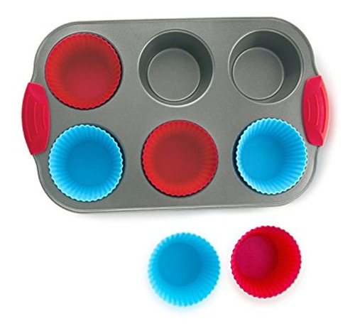 Nonstick Bakeware 6cup Muffin Pan Con Silicone Cupcake Liner