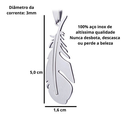 Imagem 5 de 5 de Colar Masculino Com Pingente Pena