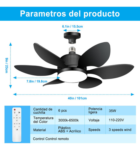 Llinpi® Ventilador De Techo Con Luces Led 6 Aspas