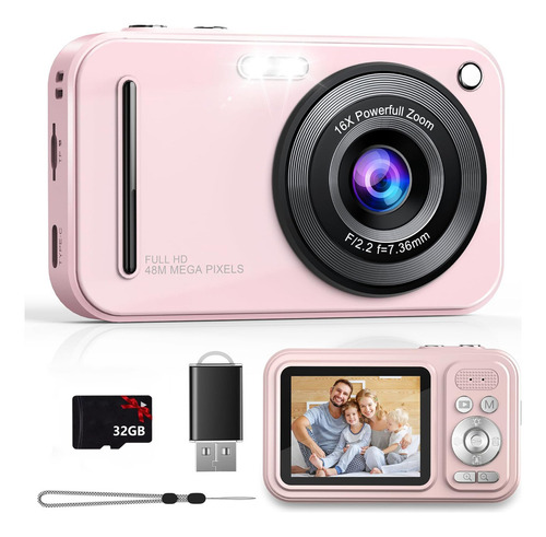 Cámara Digital 1080p 48mp Hd Video Audio Webcam Principiante Color Rosa Chicle