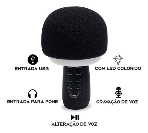 Microfone Karaoke Bluetooth Festa Infantil Led Varias Cores
