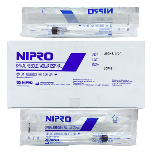 Agujas Espinales Tipo Quinke 26gx3-1/2   Nipro Caja C/20 Pzs