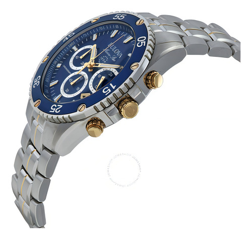 Reloj Bulova 98h37 Marine Star Cronógrafo Para Hombre Color De La Malla Gris Color Del Bisel Azul/plateado
