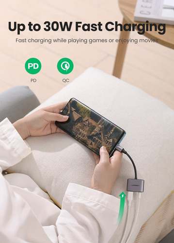 Adaptador Ugreen Usb-c A Jack 3.5 Mm Con Carga Rápida Pd