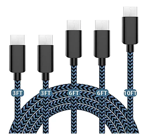 Cable USB a USB Tipo C Trenzado de Carga Rápida Transferencia de Datos  3/6/10FT