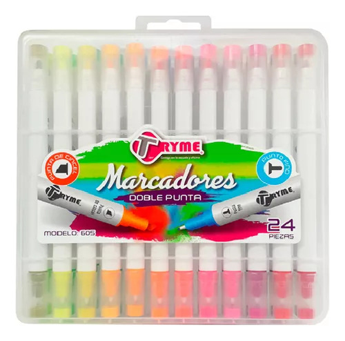 Marcador Doble Punta Tryme Colores 24pzs Varios