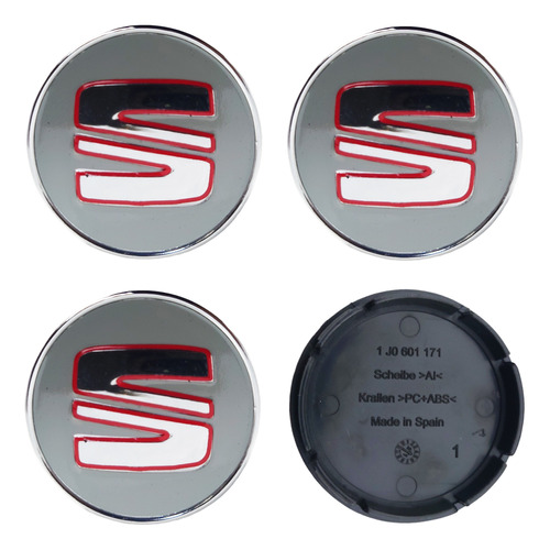 4 Centros De Rines Seatautos Gris Rojo Cromo 56mm