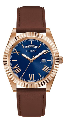 Reloj De Cuero Genuino Guess Coin Edge