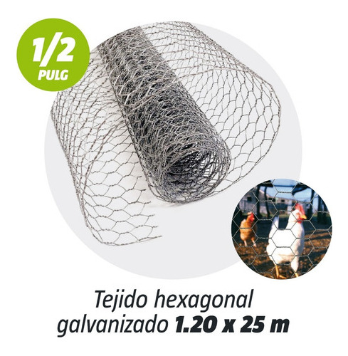 Tejido Malla Hexagonal Galvanizado 1/2' X 1.20 Mt Altura X 25 Mts Kroner