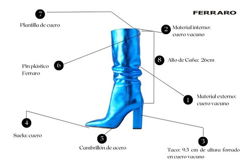 Imagen 10 de 10 de Botas Botines De Cuero De Mujer Taco - Sunset - Ferraro