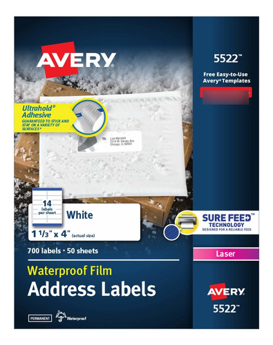 Avery Etiqueta Impermeabl Adhesivo Ultrahold 1-1 3 X 4  Caja