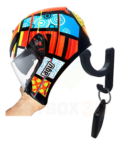 Kit 4 Suporte De Parede Para Pendurar Capacete E Acessórios Cor Preto Desenho ARTBOX3D Tamanho do capacete Universal
