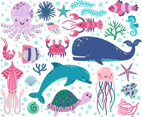 Vinilo Decorativo Infantil Animalitos Marinos Delfin Mar